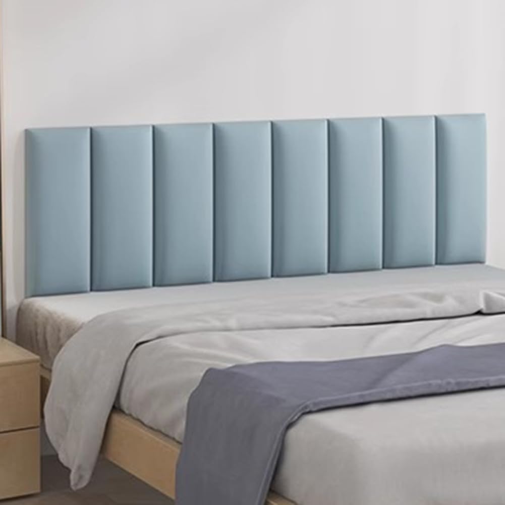 Peel and Stick Headboard for Twin and King, 3D Anti-Collision Headboard Panels for Wall, Bedroom/Living Room Upholstered Wall Panel,Light Blue,100x40cm