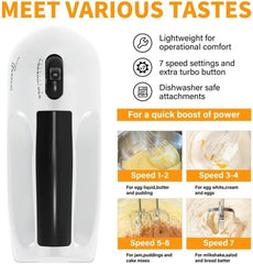 7-Speed Electric Hand Mixer, 5 PCS Mixing Bowls Set, Metal Nesting Storage Bowls for Kitchen, Size 7, 4, 3.5, 2.5, 2 QT, Great for Prep, Baking, Serving