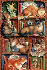 Cobblehill 50710 2000 pc Feline Bookcase Puzzle, Various