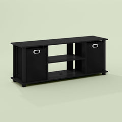 Jawa TV Stand, TV Unit, Entertainment Center with Shelves and Bins for Living Room, Black/Black