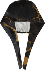 Cleaning Working Cap Black Marble Texture Gold Printed Chef Hat for Women & Men, Adjustable, Breathable