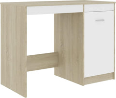 Bopdu Writing Desk Home Office, Gamer Workstation Computer Study Desk Writing Table White and Sonoma Oak 39.4"x19.7"x29.9" Engineered Wood