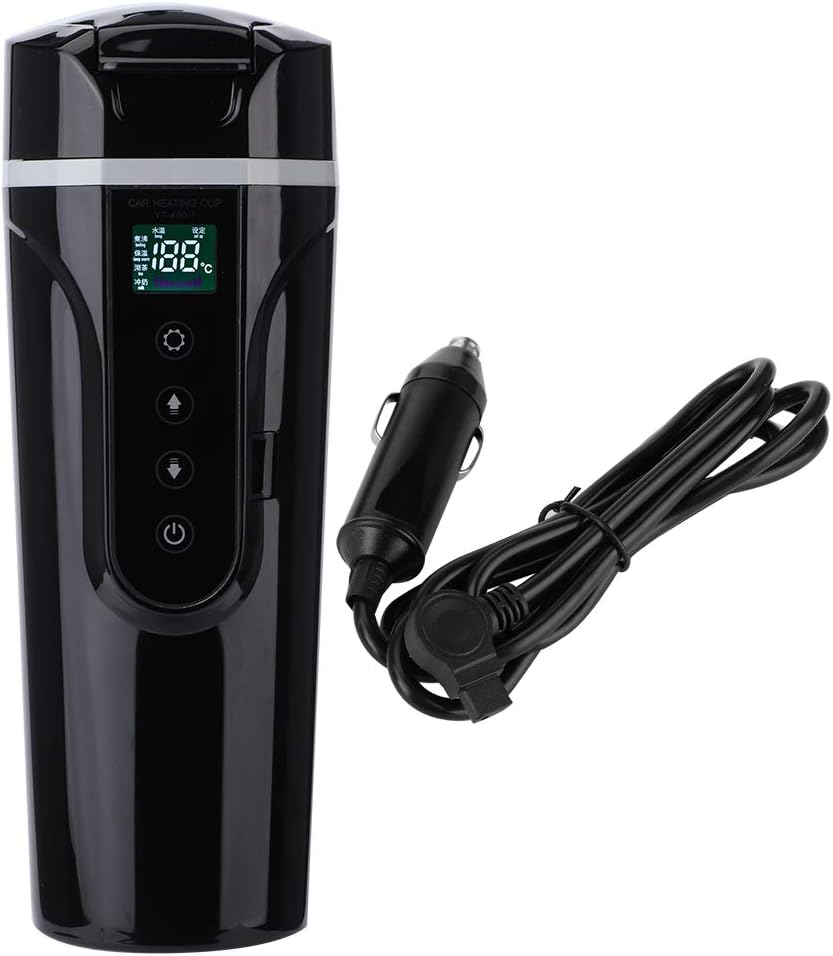 Electric Kettle Cup 12V Car Water Cup Stainless Steel 304 Black Cigarette Lighter Voltage for Heated Car Home Dual Use Electric Kettle Water Boiler Kettle Boil Electric Kettles