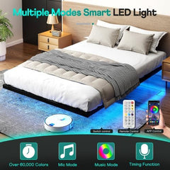 Floating Bed Frame Full Size with Smart LED Lights - Modern Metal Platform Bed,Soundless, Easy Assembly No Box Spring Needed