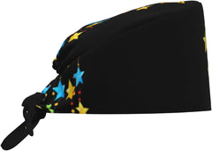 Cleaning Working Cap Beautiful Star Wind Chimes Printed Chef Hat for Women & Men, Adjustable, Breathable Black