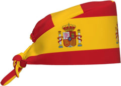 Cleaning Working Cap Spanish Flag Printed Chef Hat for Women & Men, Adjustable, Breathable Black