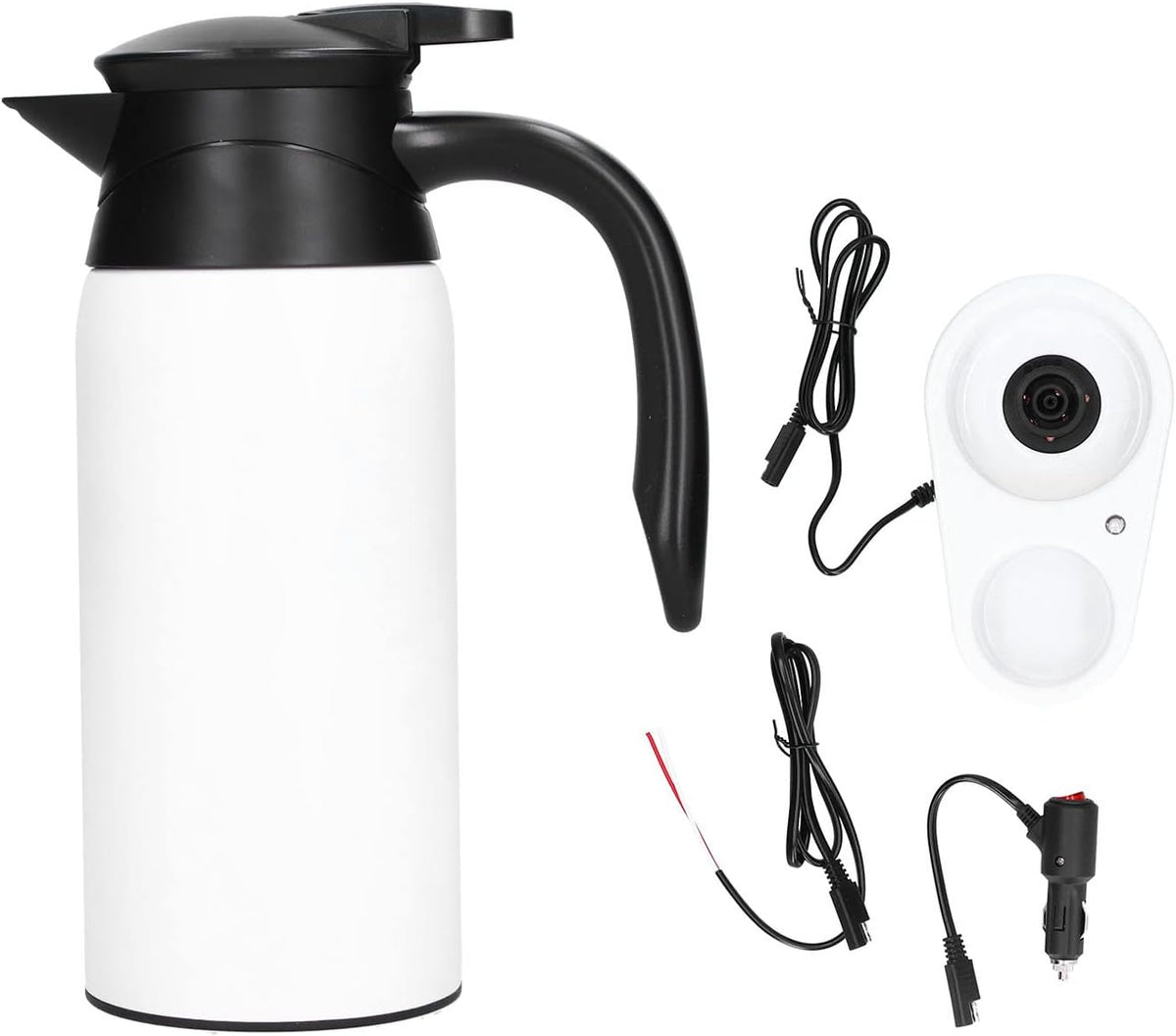 800ml Electric Car Kettle Large Capacity Portable Water Heater Pot with Insulation, Intelligent Voltage Recognition(B-Black)