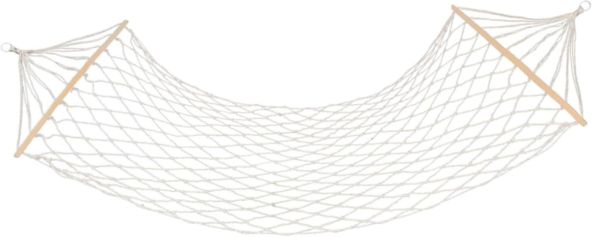 Toyvian Creative Beige Single Person Outdoor Mesh Hammock Bed with Solid Wood Bar Camping Swing for Adults Safe and Sturdy Hanging Garden Lounger