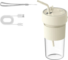 Small Portable Blender with Straw Electric Juicer Fruit Mixers Rechargeable Blender Small Juicer for Indoor Outdoor Portable Electric Juicer (Milky White)