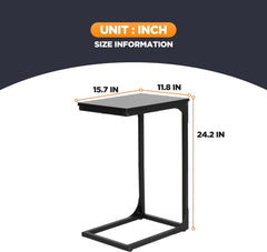 FDW C-Shaped End Table Wooden Top Side Table Adjustable Feet Small Cough Table Bedside End Table with Metal Frame for Bedroom Living Room,Black