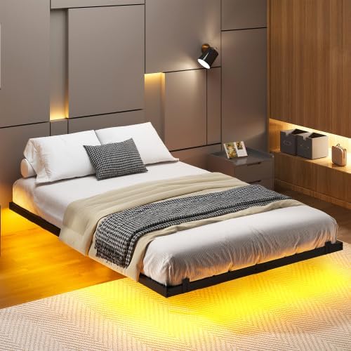 Floating Bed Frame Full Size with Smart LED Lights - Modern Metal Platform Bed,Soundless, Easy Assembly No Box Spring Needed