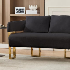 51" Comfy Loveset Sofa, Black Small Teddy Love Seat Sofa, Bedroom Mini Couch, Living Room Side Chair with Gold Metal Legs for Dressing Area, Reception Room, Office (Black)