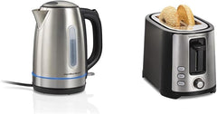 Hamilton Beach 1.7L 1500W Cordless Electric Kettle with Auto Shutoff and Boil-Dry Protection & 2 Slice Extra Wide Slot Toaster with Bagel & Defrost Settings