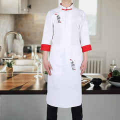 Vintage Unisex Cook Chef Jacket Long Sleeve with Apron humidity Absorption Strip Retro Button Practical Pocket 2Pcs Set Male Female Cotton White Black L XXL Kitchen Resta (L:165-175)