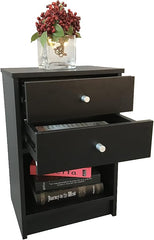 Nightstand with 2 Drawers,2-Tier Side Table with Drawer and Storage Shelf, Bedside Table End Table, Modern Night Stand for Bedroom, Home Office,Black