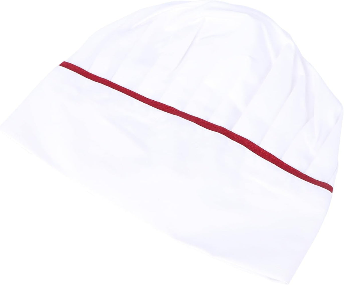 Breathable Cotton-Polyester Chef Hat Unisex Kitchen Cooking Cap for Restaurant Staff Comfortable Workwear Classic White with Red Pattern Design