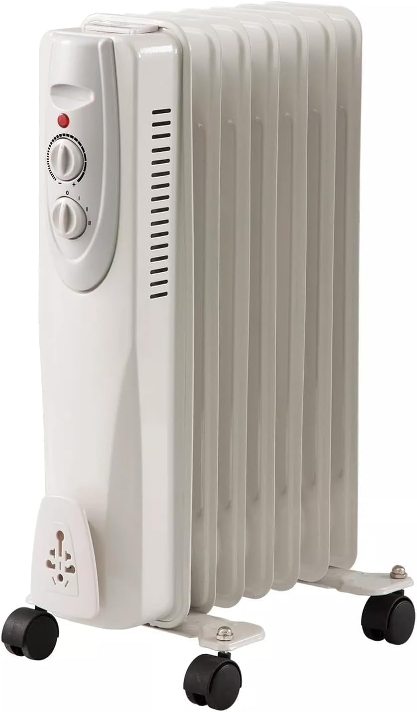 Portable Oil Filled Radiator Space Heater, 1500W, 7-Fin, 3 Heat Settings, White