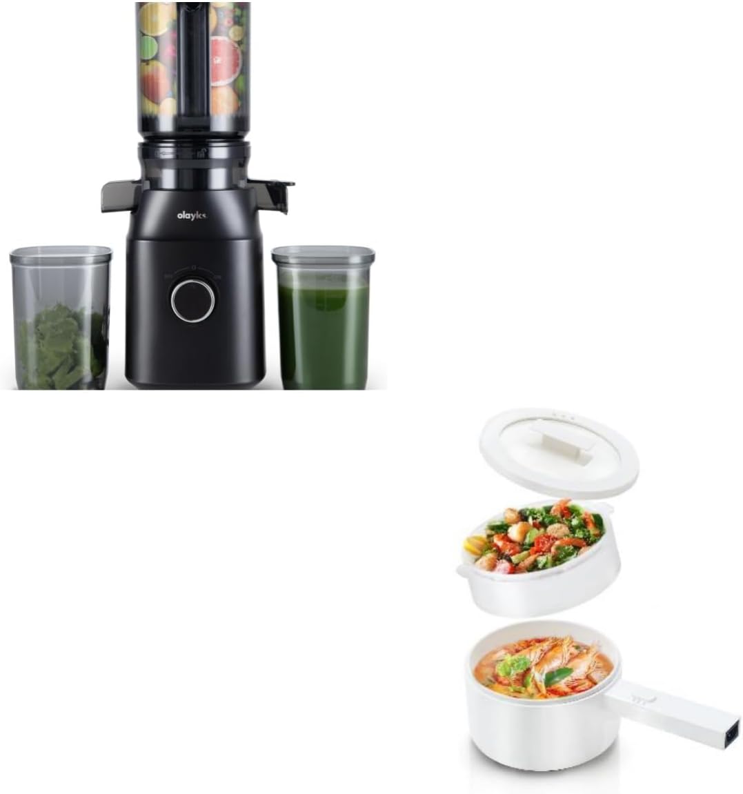 olayks. olayks. Juicer Machines, Cold Press Juicer with 4.3" Large Feed Chute Fit Whole Fruit and Hot Pot Electric with Steamer, 1.5L Ceramic Glaze Non-stick Portable Pot