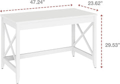 Farmhouse Writing Desk 47 Inch White Finish Modern Rustic Office Table Sleek Minimalist Home Workstation Compact Computer Desk Durable Wood Surface for Study Bedroom or Creative Studio
