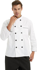 TopTie Custom Long Sleeve Chef Coat Personalized Printed Unisex Chef Jacket Uniform