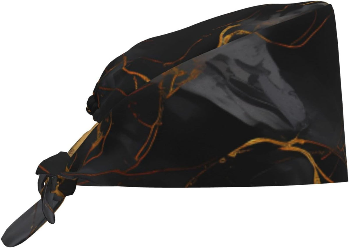 Cleaning Working Cap Black Marble Texture Gold Printed Chef Hat for Women & Men, Adjustable, Breathable