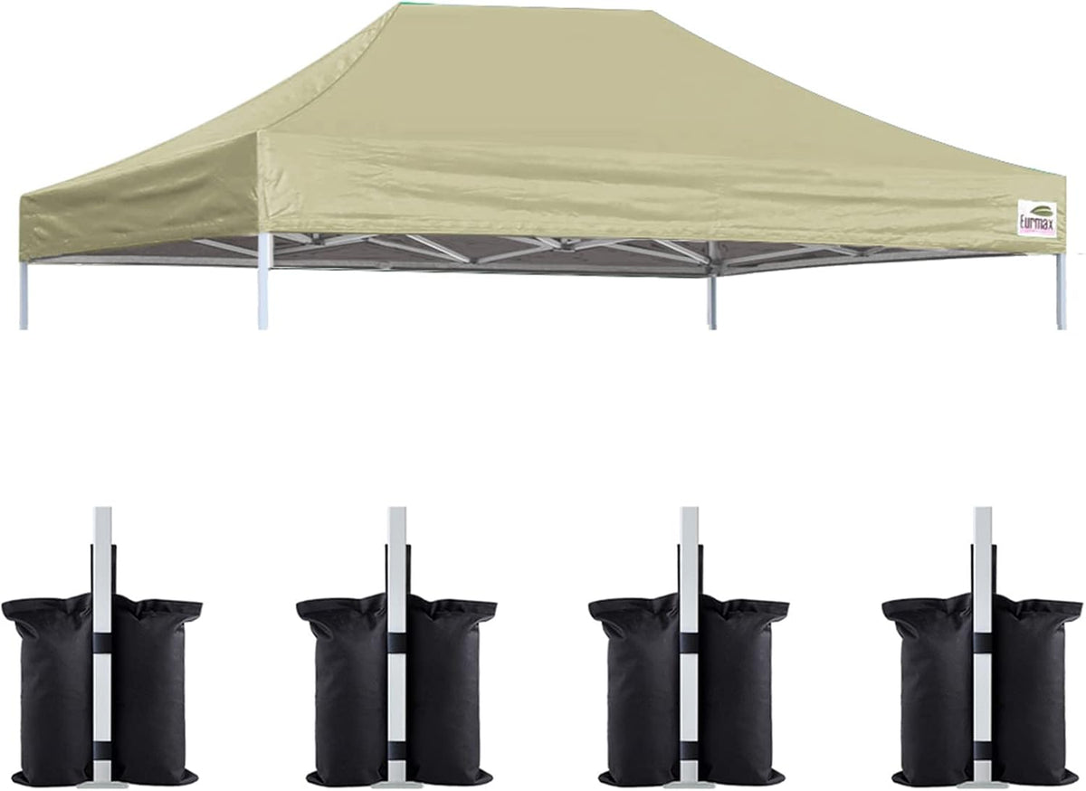 Eurmax USA Pop Up Canopy Replacement Canopy Tent Top Cover, Instant Canopy Top Cover ONLY,Bonus 4PC Pack Weight Bag (5x5, Black)
