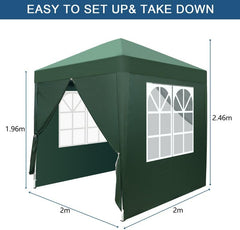 Right-Angle Folding Tent 2 x 2m Outdoor Canopy Tent with 2 Doors & 2 Windows and 4 Removable Sidewalls,2 Bright Windows Practical Waterproof pergola for Camping Picnic Wedding Party Garden