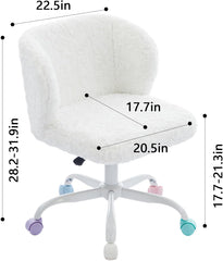 Home Office Fluffy Swivel Desk Chair for Girls, Living Room Bedroom Modern Upholstered Leisure Vanity Chairs on Wheels, Curved Low Backrest Swivel Stool for Kids, Height Adjustable, Violet