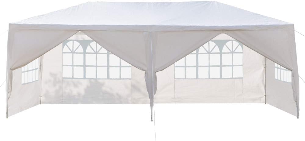 10' x 20' Outdoor White Waterproof Gazebo Canopy Tent with Removable Sidewalls Windows Heavy Duty Tent for Party Wedding Events Beach BBQ (with 4 Sidewalls)
