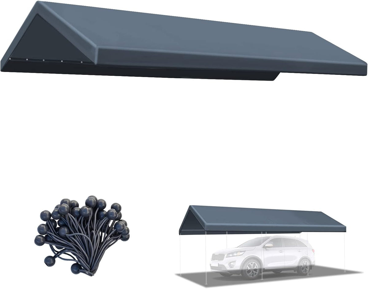 BenefitUSA Upgraded Muliti Color Canopy ONLY 10'x20' Carport Replacement Canopy Outdoor Tent Garage Top Tarp Shelter Cover with Ball Bungees (Grey)