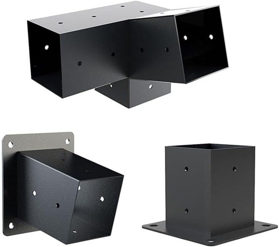 Pergola Bracket Kit, 4''x4''(Inner Size 3.5x3.5), 1/3-Way Corner Bracket Woodworks DIY Post Base Kit, 15° 3-Way Tilt Roof Gazebo Bracket Kit For Gazebos, Patio Pergolas, Log Cabin Outdoor(C)