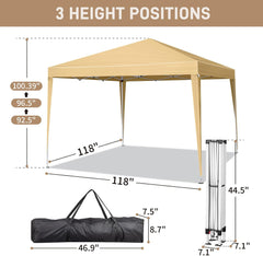 Instant Setup Gazebo,10x10ft Pop Up Canopy Tent with 2Windows&2Doors, Outdoor Instant Shelter Folding Canopy with Carry Bag for Commercial Events, Party, Backyard BBQ, Camping (Khaki)