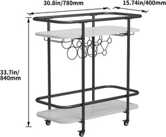 MORITIA Black Bar Cart with 4 Wheels 2 Tier Rolling Drink Trolley Beverage Serving Cart for Entertaining, Mobile Wine Cart with Handles Drink Cart for Kitchen, Dining Room, Living Room, Party
