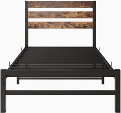 Full Metal Bed Frame, Full Size Platform Bed Frame, with Headboard and Footboard, Strong Metal Slats Support Mattress Foundation, No Box Spring Needed, Rustic Brown (Full)