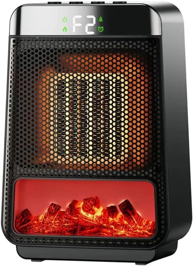 Electric Fireplace Heater for Indoor Use with Realistic 3D LED Flame,Double Safety Protection，Overheat Sensor and Safety Tip-Over Switch, Portable Fireplace Heater for Home Office Christmas Decoratio