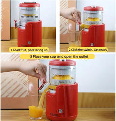 Portable Electric Citrus Juicer, Efficient Extraction for Oranges Lemons Limes, Hands-Free One-Touch Operation, USB Rechargeable & Easy Clean, Mini Juicer Machine for Kitchen Countertop (Red)