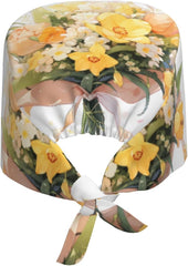 Cleaning Working Cap Tulip Daisy Bouquet Printed Chef Hat for Women & Men, Adjustable, Breathable Black