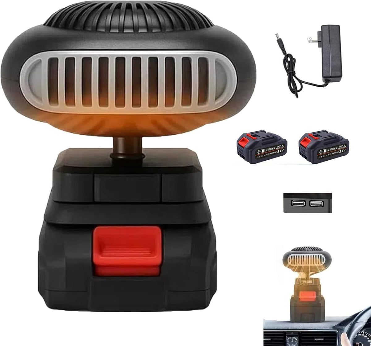 2025 New Battery Operated Heater with Anti Tilt Design, Quiet echargeable Space Heaters Car Window Defroster, Portable Car Heater, Easily Fits into Any Room or Cars for Office Indoor Use. (B)