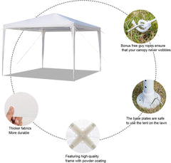Canopy Tent 10x10 ft | Waterproof Gazebo with Spiral Tubes | Portable Outdoor Shelter for Camping, Beach, Parties, Parking | White