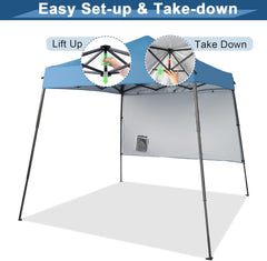 Vasitelan 6x6ft Pop Up Canopy with 1 Side Wall,Beach Tent with One Push Setup,Outdoor Sun Shade for Events, Parties, Camping,Gazebo Tent with Carry Bag (Blue)