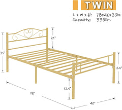 VECELO 14 Inch Twin Size Metal Platform Bed Frame with Headboard and Footboard, Heavy Duty Mattress Foundation with Steel Slats Support, No Box Spring Needed, Black