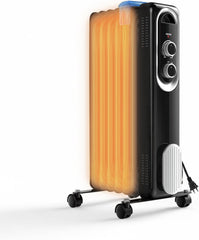 Oil Filled Radiator Heater for Indoor Use, Portable Large Room Radiant Space Heater 1500W with 3 Heat Settings Overheat & Tip-Over Protection, 11.8"D x 4.9"W x 22.8"H, White