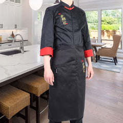 Vintage Unisex Cook Chef Jacket Long Sleeve with Apron humidity Absorption Strip Retro Button Practical Pocket 2Pcs Set Male Female Cotton White Black L XXL Kitchen Resta (L:165-175)
