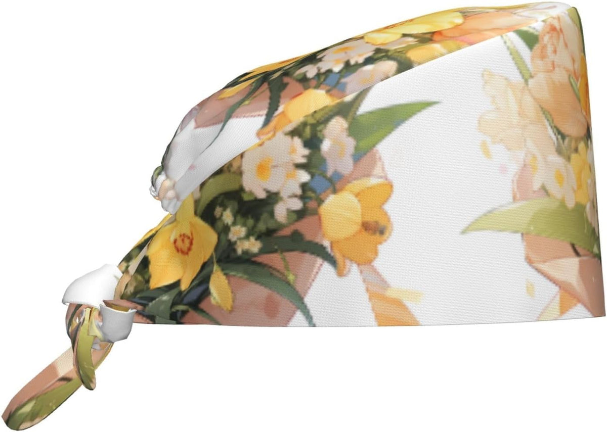 Cleaning Working Cap Tulip Daisy Bouquet Printed Chef Hat for Women & Men, Adjustable, Breathable Black