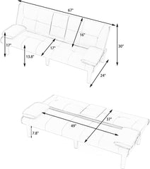67-inch Convertible Folding Futon Sofa Bed Sleeper Couch PVC Upholstered Loveseat with 2 Cup Holders, 3 Adjustable Positions for Living Room、 Small Spaces、Apartments、Offices (Green)