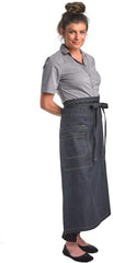 Mercer Culinary Metro Edge Renegade Bib Server Apron, Black Denim with Brown Leather Straps