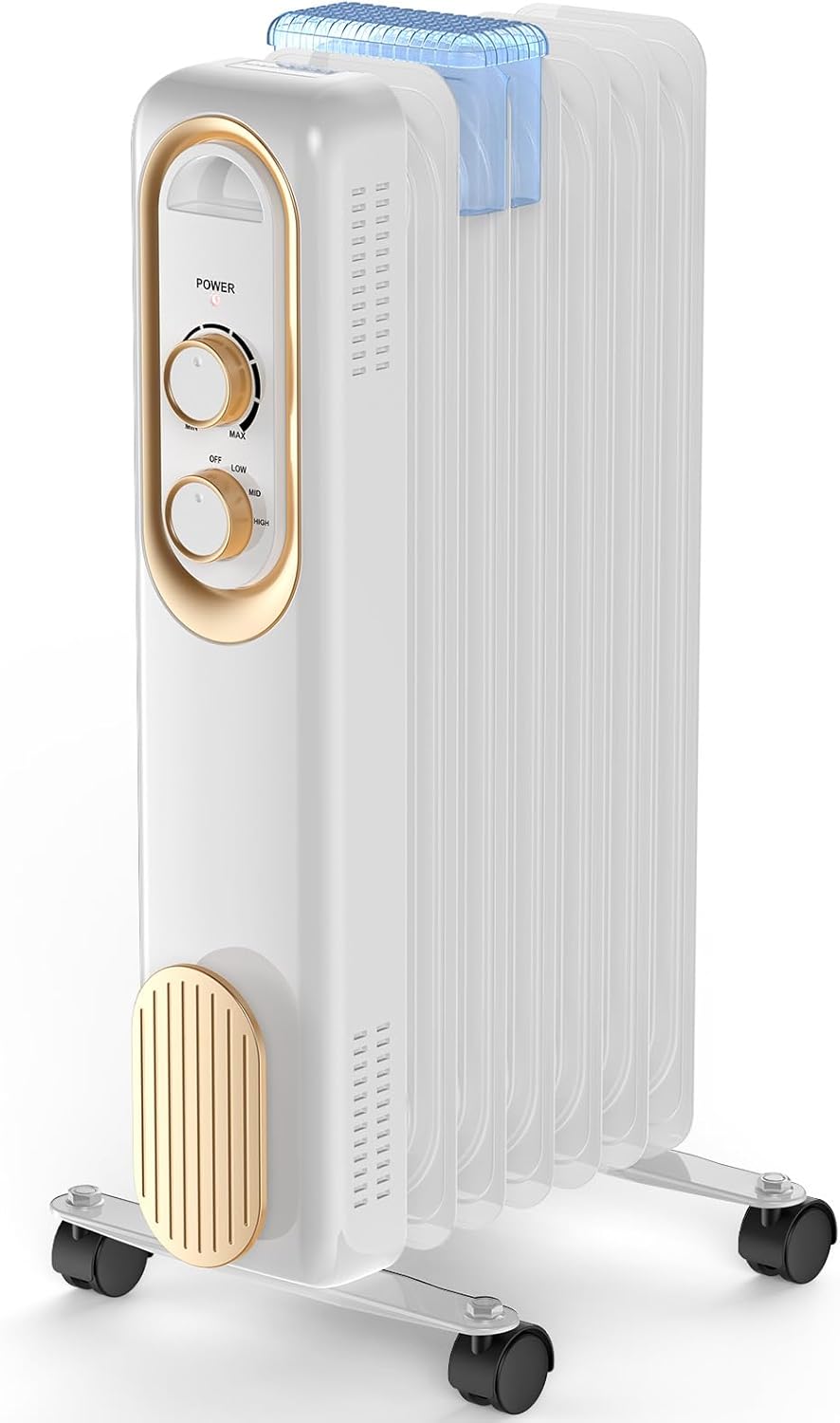 Dumos Oil Filled Radiator Heater with Adjustable Thermostat, 1500W Oil Space Heater for Indoor Use, Portable, 22inch Bright Black