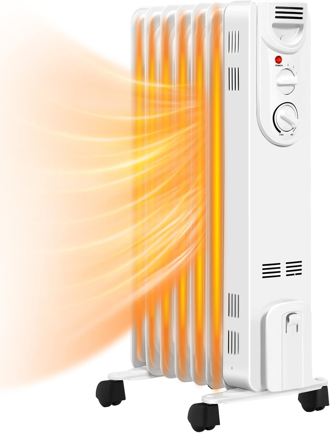 LDAILY 1500W Oil Filled Radiator Heater, Portable Space Heater W/Adjustable Thermostat & 3 Heat Settings, Overheat & Tip-Over Protection, Electric Heater for Bedroom, Easy Movement (Grey)