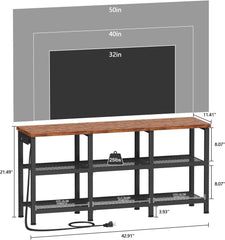 Furologee TV Stand, Small Media Console Table with 3-Tier Storage Shelves, Industrial Entertainment Center for TVs up to 50 Inch, Television Stands for Living Room, Bedroom, Rustic Brown