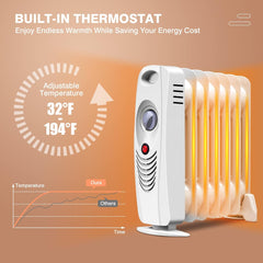 ORALNER Oil Filled Radiator Heater, 700W Portable Space Heater with Adjustable Thermostat, Energy Saving and Overheating Protection, Electric Space Heater for Indoor Use, Gray